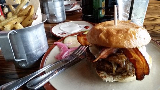 Char Bar signature dishes Brisket Cheesesteak, The Jackknife, CBGB Burger.